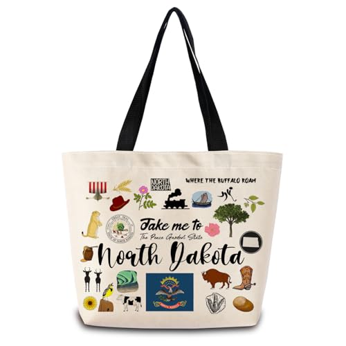 ZhuVantrix Take Me To North Dakota Tote Bag Reusable Grocery Bags Aesthetic Shopping Shoulder Handbag with Interior Pocket Lightweight & Washable Stylish North Dakota Travel Present for Women