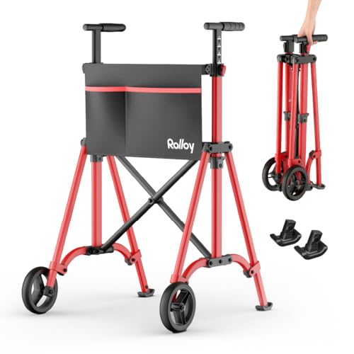 Rolloy Folding Walker for Seniors Lightweight Narrow 2-Wheel Travel Walker