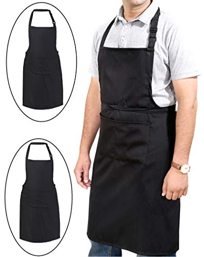 Ruvanti 2 Pack Professional Grade Black Aprons for Men/Women.Adjustable Neck Strap and Size