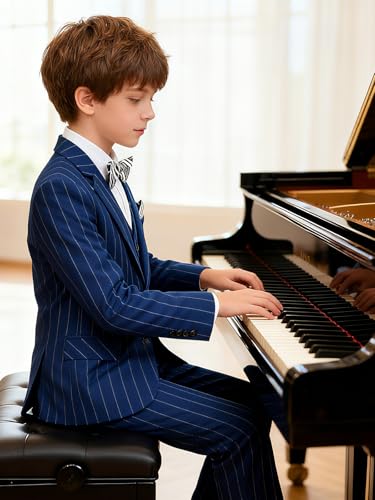 Image of Boy Suits Stripe Tuxedo Suit Set Complete Outfit Formal Wedding Party Wear Ring Bearer Outfit
