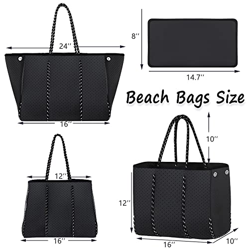 Neoprene Tote Bag, Beach Bag Waterproof Sandproof, Tote Bag for Women, Large Tote Bag with Portable Wallet for Beach, Swimming, Gym bag, Travel bag （Black)3
