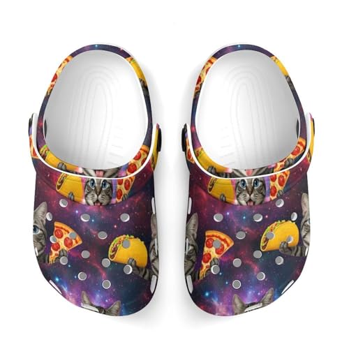 Toddler's Fashion Outdoor Beach Pool Shoes for Cute Summer Style, Galaxy Space Kitten Cat Eat Taco Pizza