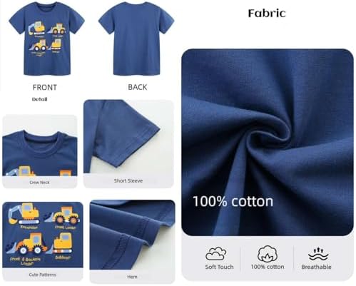 Winzik Boys Shirt Toddler Shirts Kids Boys’ Short Sleeve 3-Pack Crewneck Excavator T-Shirt Summer Clothes 18M-8Y(2-3T, Fire Truck Crane Excavator) — view 7