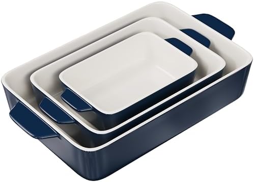 Kook Casserole Dish, Ceramic Baking Dish, Large Lasagna Pan Deep for Oven, 8.5 x 14, 11 x 7, 8 x 5, Set of 3, 92oz, 50oz, 20oz, Baking Pan with Handles, Oven Safe and Durable, Home, Gift, (Navy) - Thumbnail 4