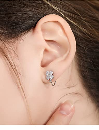 Delicate Four-Leaf Clover Stud Earrings/ 2.00 Tcw Heart Shape Moissanite In 14K White Gold And 925 Sterling Silver Ear Jewelry For Women Girls (White Gold) #TOP3