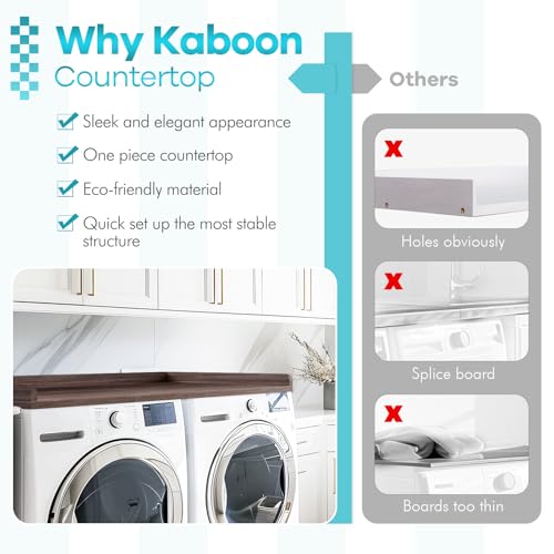 Kaboon Washer Dryer Countertop, Melamine Countertop with Edge Rails - 27.5" Depth x 54" Width Laundry Room Organization, Eucalyptus