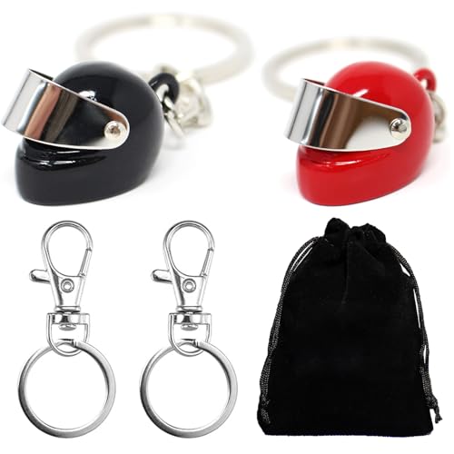 Portachiavi con casco da moto, regalo per uomini – Confezione da 4 portachiavi, idee regalo per motociclisti, accessori per locomotive, gadget cool per uomo e donna per il compleanno, nero+rosso