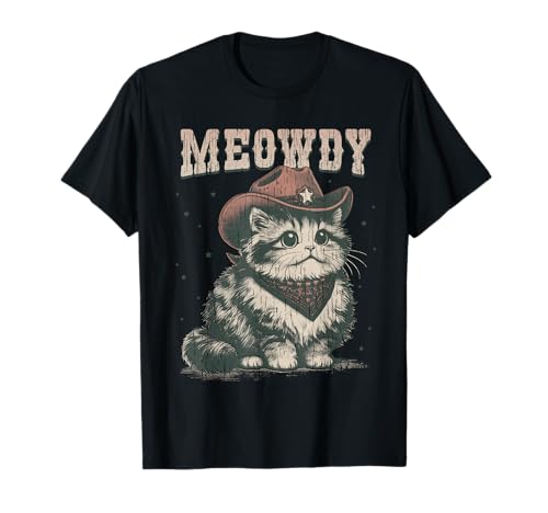 Meowdy Cat Cowboy Hat Funny Vintage Graphic Camiseta