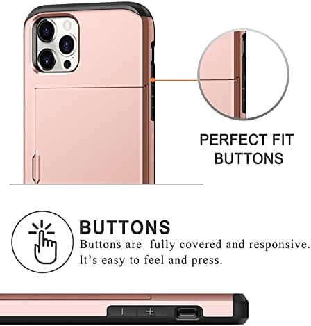 Coolden for iPhone 13 Pro Max Case Wallet Case Armor Shockproof Case Heavy Duty Protective Case Hard Back Soft TPU Bumper Card Holder Wallet Case Cover for iPhone 13 Pro Max Phone Case (Rose Gold)