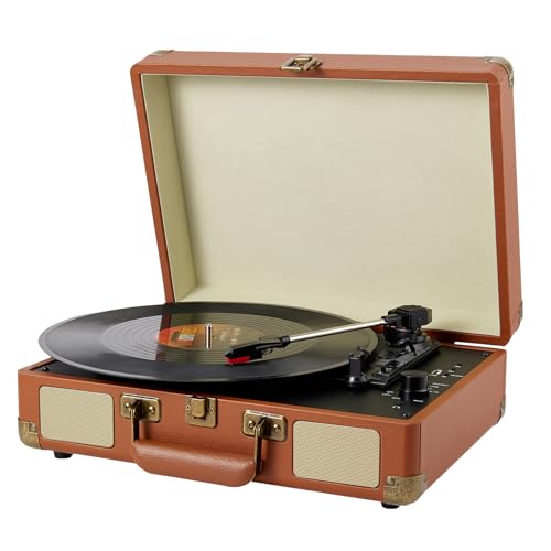 Vitrola Retro Bluetooth Portátil Radiola Disco Vinil com Alto-falante Integrado Tornamesa Vinilo Vintage 3 Velocidade Tocador Vinil Audiotecnica Puerto USB, Salida de Audífonos y RCA