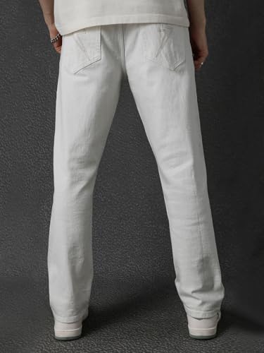 Image of VOLTEDGE Men's Straight Fit Mid Rise Premium 100% Cotton Stretch White Casual Denim Jeans