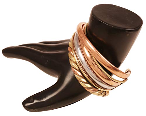 Touchstone Handcrafted By Indian Skilled Artisans Durable High Gauge Copper Brass Peace Healing Chakra Twisted Pipe Wires Braid Mediation 3 Bracelets In Natural Tones. #TOP6