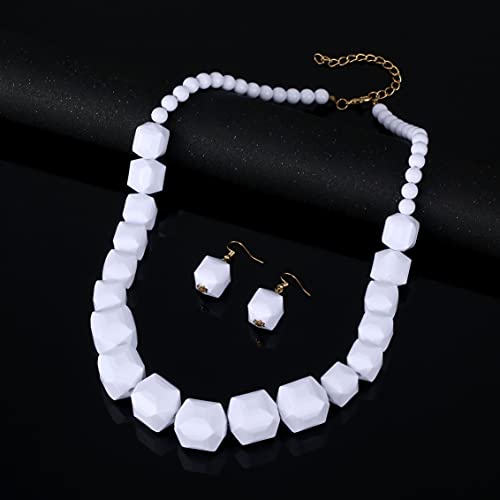 Acrylic Beads Statement Strand Necklaces,White Necklace For Women (55Cm/21.65Inch) (Long) #TOP6