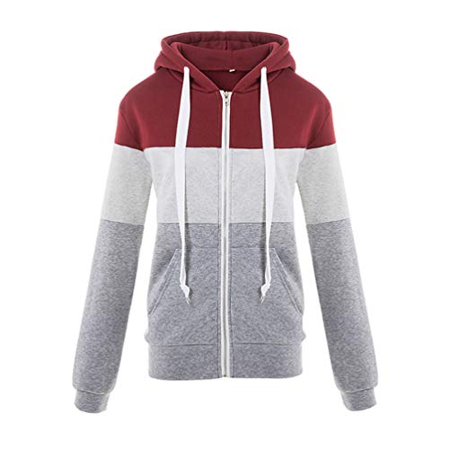 Ketamyy Mujer Sudadera con Cremallera De Manga Larga con Cremallera Y Manga Larga Sudadera con Capucha Vino Rojo + Gris M Cover