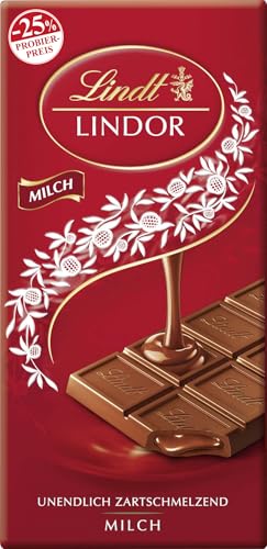 Lindt Schokolade LINDOR Milch | 100 g Tafel PP | Feinste Vollmilch-Schokolade mit einer unendlich zartschmelzenden Füllung | Schokoladentafel | Schokoladengeschenk