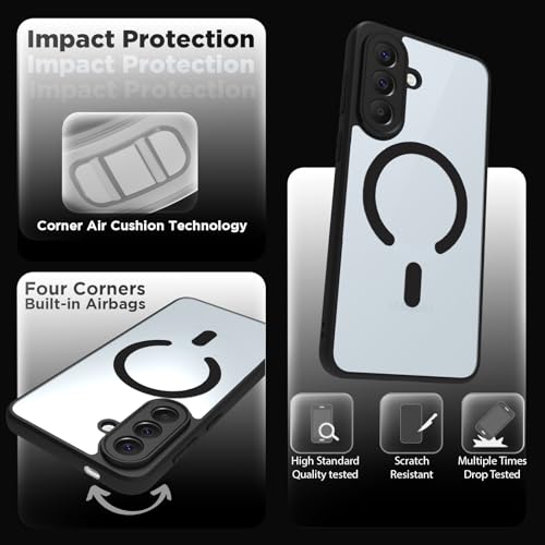 Image of RIGGEAR Shockproof Sleek Hybrid Armor Magnetic Back Cover Case Compatible with MagSafe Accessories for Samsung Galaxy A57 5G (Clear PC + Black TPU Bumper)