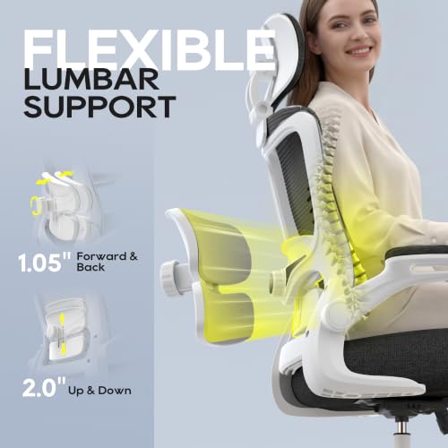 Image of Ergonomic Office Chair for Long Hours, Adjustable Padded Lumbar Support for Lower Back Relief, 330 lb Capacity, Comfortable Computer Desk Chair for Home Office, Work & Study