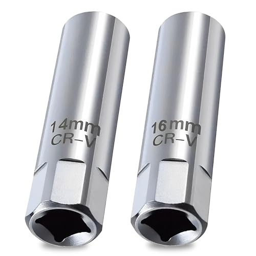 Magnetic 14mm &16mm Spark Plug Socket 2 PCS Universal CR-V Steel Spark Plug Gap Tool 12 Point Thin Wall Removal Tool Automobile Sparking Plug Wrench for Cars BMW Cars Trucks Motorcycles 2 Sizes