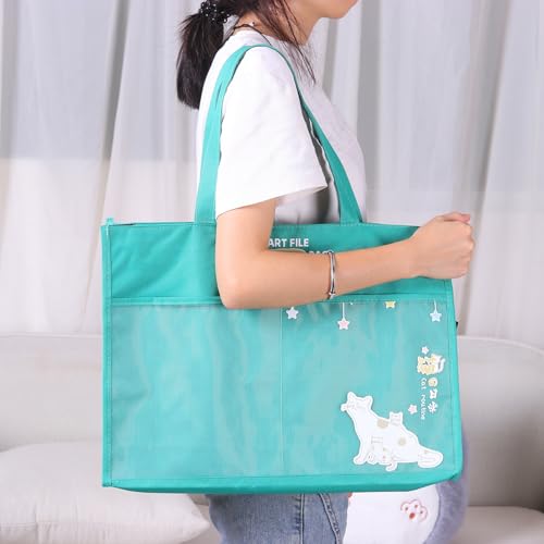 Image of Art Portfolio Bag with Zipper and Handle 17 x 14 inches Large Oxford Bag Artwork Storage Container for Drawing Sketch Photography Poster Files Document (Blue + Green, A3)