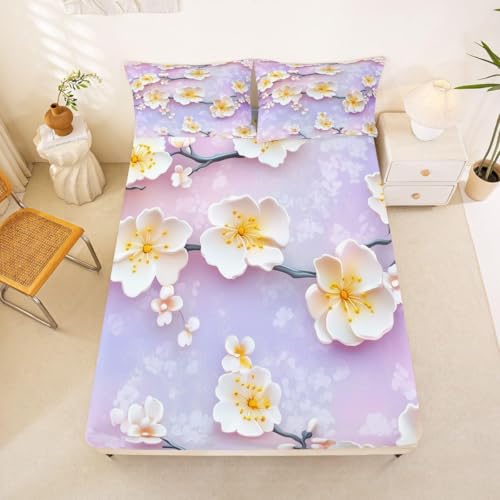 Latwerio Sábana Bajera Ajustable 105x200 Infantil Flores 3D Sabanas, Mármol Morado de Microfibra Suave y Cómoda Funda de Colchón Sábana con Elástico y Bolsillo Profundo 30 cm, Sabanas Cama 105, T808