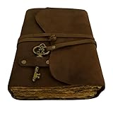 Leather Journal Cover - Rustic Handmade Leather Bound Notebook - Diary, Writing Pad, Planner, Memo, Unlined Stained Paper, Travel Art Sketchbook for Men and Women (Vintage Deckled Page)