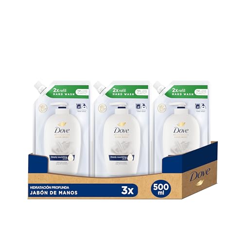 Dove Recarga Jabón Líquido de Manos Hidratación Profunda con 5 Hidratantes para Todo Tipo de Pieles, 500 ml (Paquete de 3)