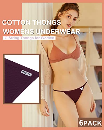 FINETOO 6 Pack G String Thongs for Women Cotton Panties Low Rise Stretch T-back Tangas Sexy Underwear Womens S-XL - Image 2