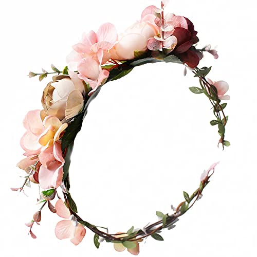 Couronne de fleurs pour femme - Couronne de fleurs - Serre-tête - Rose - Pour mariage, festival, fête, vacances, photographie Cover