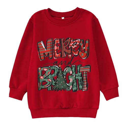 Kids Boys Girls Christmas Sweatshirt Merry and Bright Christmas Tree Sweatshirt Xmas Holiday Crewneck Pullover Tops