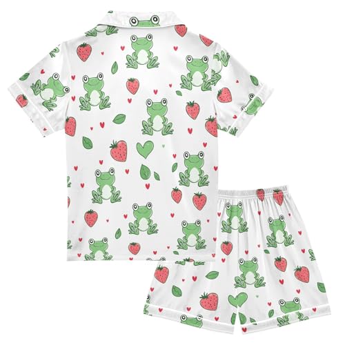 Frog Strawberry Pajamas Set Summer Button Down Sleepwear Pjs Sets Comfy Loungewear2