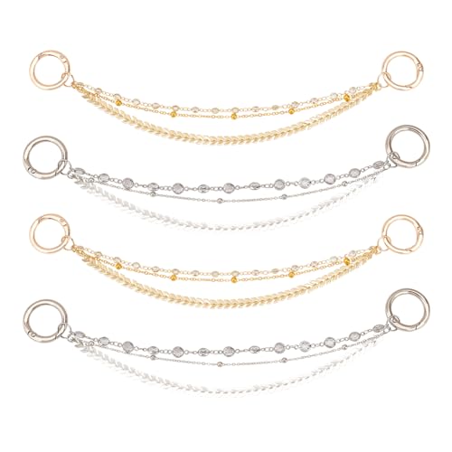 FINGERINSPIRE 4 Pcs 3-Layer Shoe Decoration Chain Brass Alloy Rhinestone Shoe Chain Platinum/Golden Shoe Decoration Chain Bling Shoe Charms Accessorie for Cavernous Shoe DIY Chains for Bags Clothing