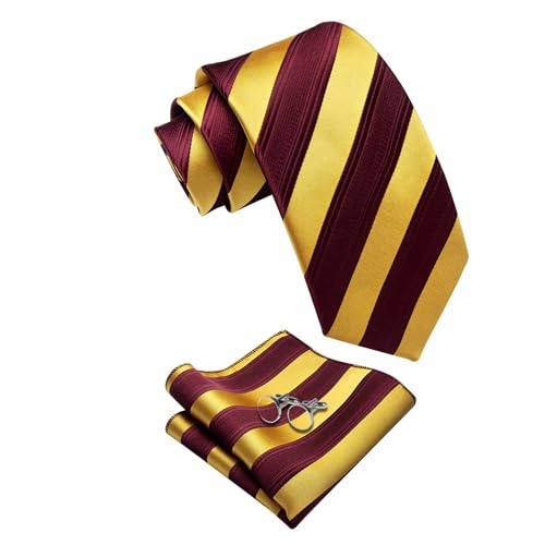 Image of YourTies Striped Ties for Men Classic Woven Silk Necktie with Handkerchief Cufflinks Set Formal Business Party Wedding