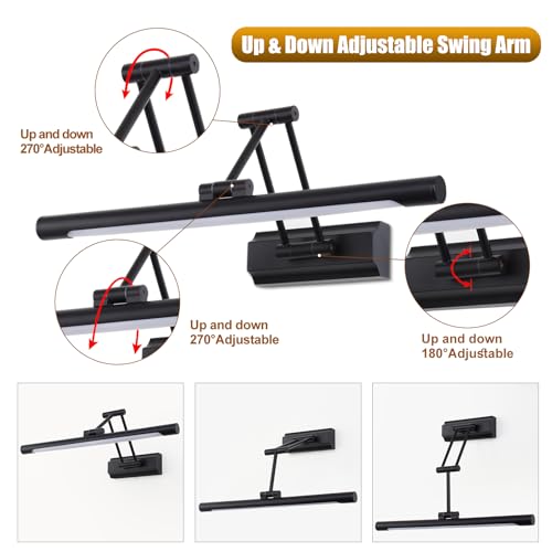 Image of 17 inch Picture Light Matte Black Hardwired Gallery Light 270 Rotation Led Poster Lights 95 CRI 3000K Non-Dimmable True-Color Cordless Art Lighting for Paintings, Display Cabinets,Bathroom.