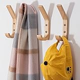 Fujinzhu 4 Pack Natural Wood Coat Hanger, Wall Hooks Mounted for Coats, Hats, Bags, Towels.