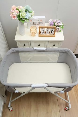 Image of Onacosht Muslin Bassinet Sheets 3 Pack, 35 inchx20 inch, Leaf and Floral Beige | Compatible with AMKE 3-in-1, MiClassic, Uiuwoo, Foalom, YADAQE, Milliard & TCBunny Bassinets, baby girl, 100% cotton