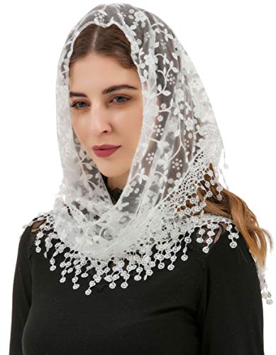 PAMOR Triangle Lace Veil Mantilla Cathedral Head Covering Chapel Veil for Mass Wedding Bridesmaids