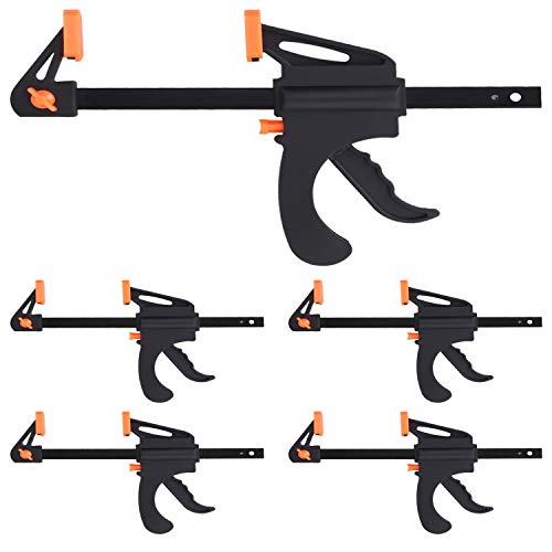 5 Pack 6 Inch Bar Clamps, Wood Clamp, One Handed F Ratchet Bar Clamp, E-Z Hold Clamps, Light-Duty F Clamp for Woodworking Table Cabinet Clamping