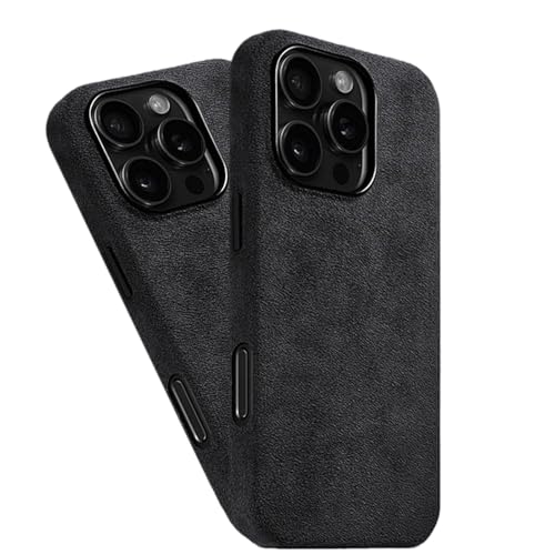 Coque iPhone 17 anti-glisse en suédine noire lavable MagSafe