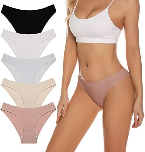 Jaywan Womens Seamless Bikini Cheeky Underwear No Show Hipster Breathable Stretch Invisibles Panties 5 Pack
