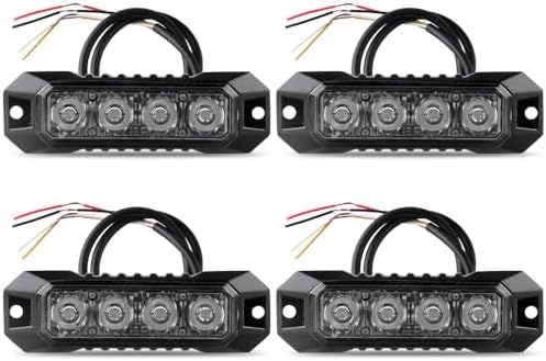 Raryloy 4-LED Surface Mount Strobe Lights for Trucks Car Vehicle Mini Grille Flashing Light Head Emergency Hazard Warning Grill Lamp Ultra Slim 4pcs Sync Feature (Blue)