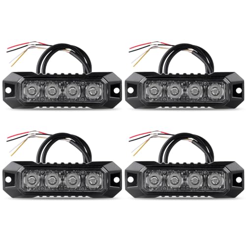 Raryloy 4-LED Surface Mount Strobe Lights for Trucks Car Vehicle Mini Grille Flashing Light Head Emergency Hazard Warning Grill Lamp Ultra Slim 4pcs Sync Feature (Blue)