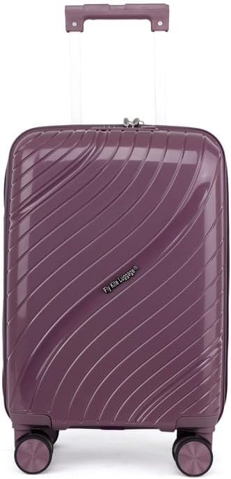 Carry On Cabin Suitcase 50 x 33 x 19 cm, 18 inch - 100% Polypropylene Hard Shell Aluminium Trolley Handle Real TSA Secure Lock 3 Digit 360° Smooth Detachable Wheels Dark Purple
