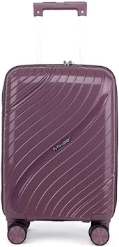 Carry On Cabin Suitcase 50 x 33 x 19 cm, 18 inch - 100% Polypropylene Hard Shell Aluminium Trolley Handle Real TSA Secure Lock 3 Digit 360  Smooth Detachable Wheels Dark Purple