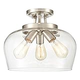 TEENYO Brushed Nickel Semi Flush Mount Ceiling Light 3-Light Modern Ceiling Light Fixture with Clear