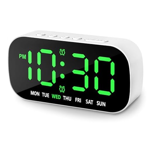 Small Digital Alarm Clocks for Bedrooms, 5 Levels Brightness Dual Alarm 12/24Hr and Snooze Simple Large Numbers Plug in Loud Desk Digital Clock for Heavy Sleepers Adults Teens (Green)