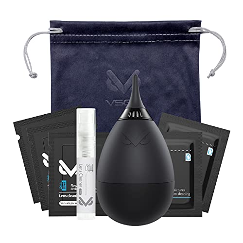 VSGO VS-A1E Professional Camera Cleaning Kit with Filter Air Blower Portable Pouch Microfiber Lens Cloth Wet Wipes Lens Cleaner for Optical Camera Lens Phone Laptop Cleaning