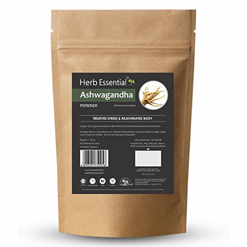 Image of Herb Essential Ashwagandha Powder 50g & 60 Tablets Combo Pack| Pure Ashwagandha Supplements (Withania Somnifera) | Natural Stress & Anxiety Relief | Supports Memory, Energy, Immunity & Sleep