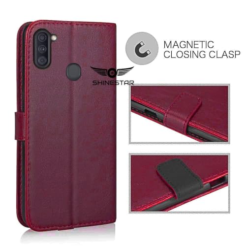 Image of SHINESTAR Samsung Galaxy M11 Flip Back Cover | PU Leather Flip Cover Wallet Case with TPU Silicone Case Back Cover for Samsung Galaxy M11- Red
