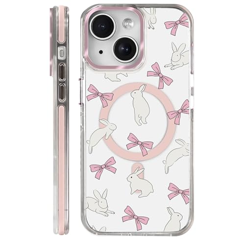 Coque iPhone 13 compatible MagSafe transparente antichoc avec motif lapins pour femmes