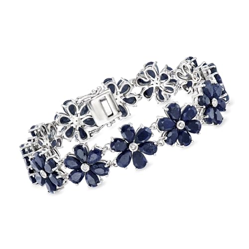 Ross-Simons 45.00 ct. t.w. Sapphire and .10 ct. t.w. Diamond Flower Bracelet in Sterling Silver